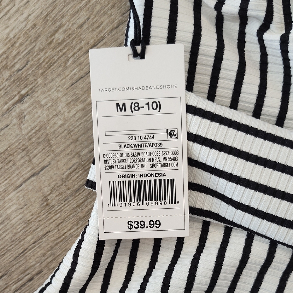 Striped Black and White One-Piece Swimsuit - Picture 7 of 8